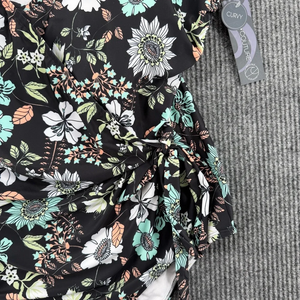 NWT Plus Size Floral Wrap‎ One Piece Swimsuit Ruffle Tummy Control 3X
